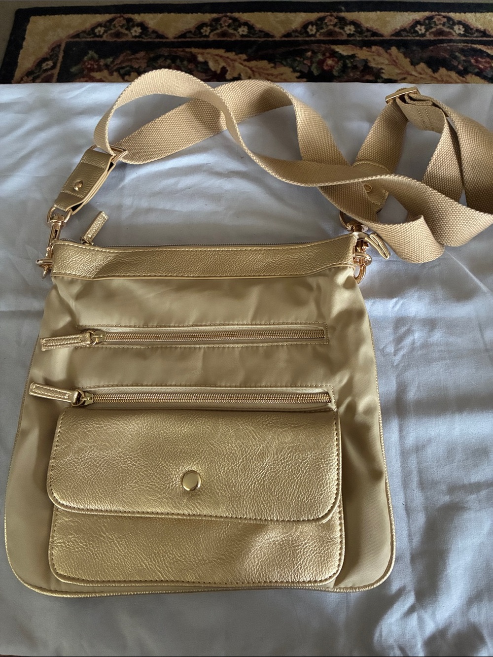 Chico's Metallic Gold Crossbody Bag with Adjustable Strap